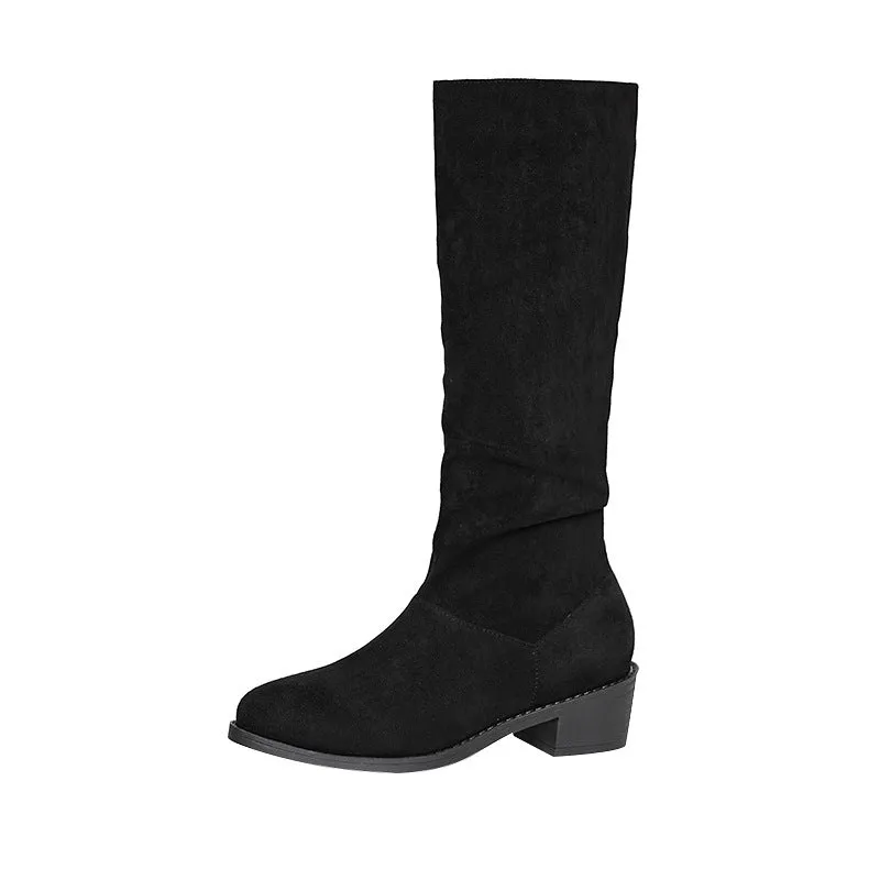 Women's faux suede slouch boots under the knee