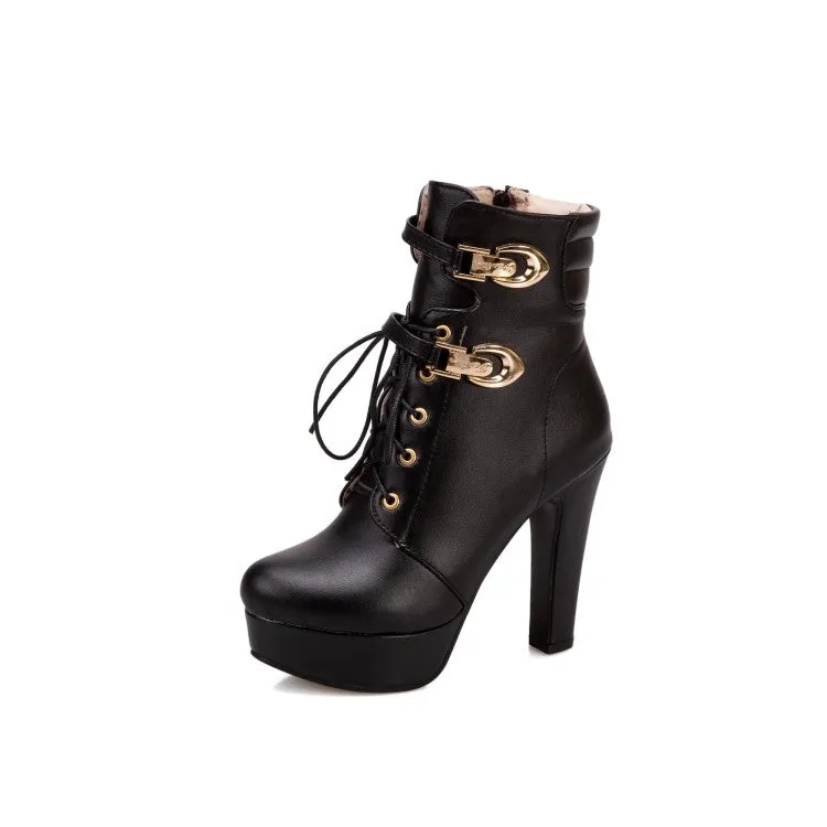 Women's Lace Up High Heel Short Boots