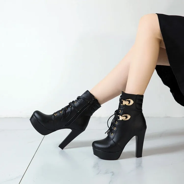 Women's Lace Up High Heel Short Boots