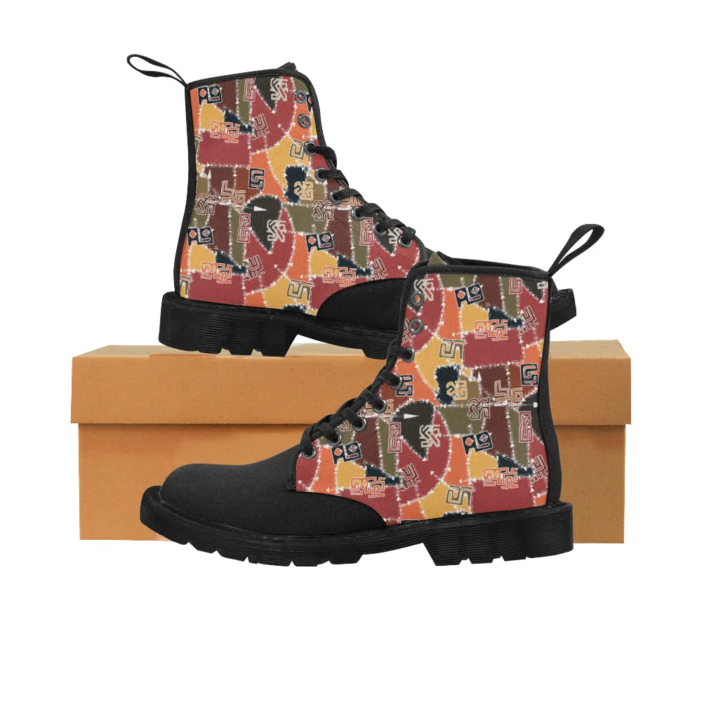 Women's Patchwork Tattoo Tribal Print Canvas Boots