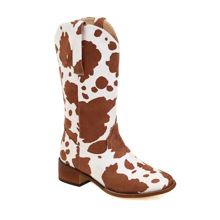 Women's Printed Block Heel Cowboy Mid Calf Boots