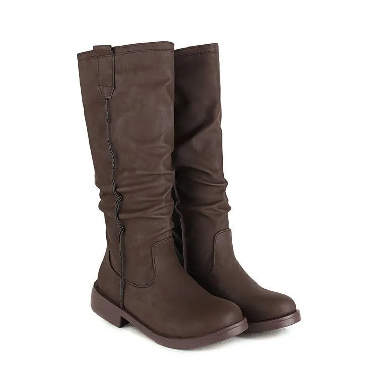 Womens' Round Toe Low Heels Knee High Boots