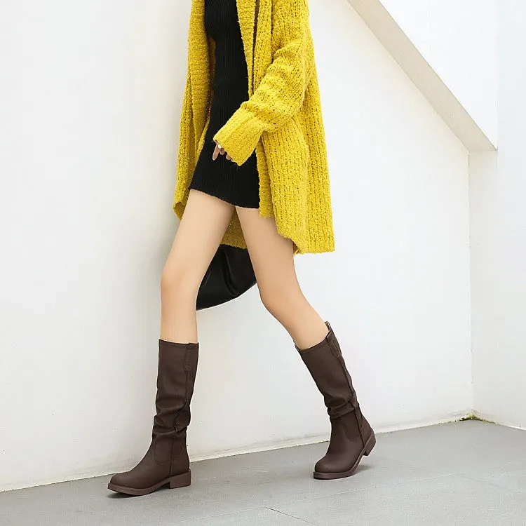 Womens' Round Toe Low Heels Knee High Boots