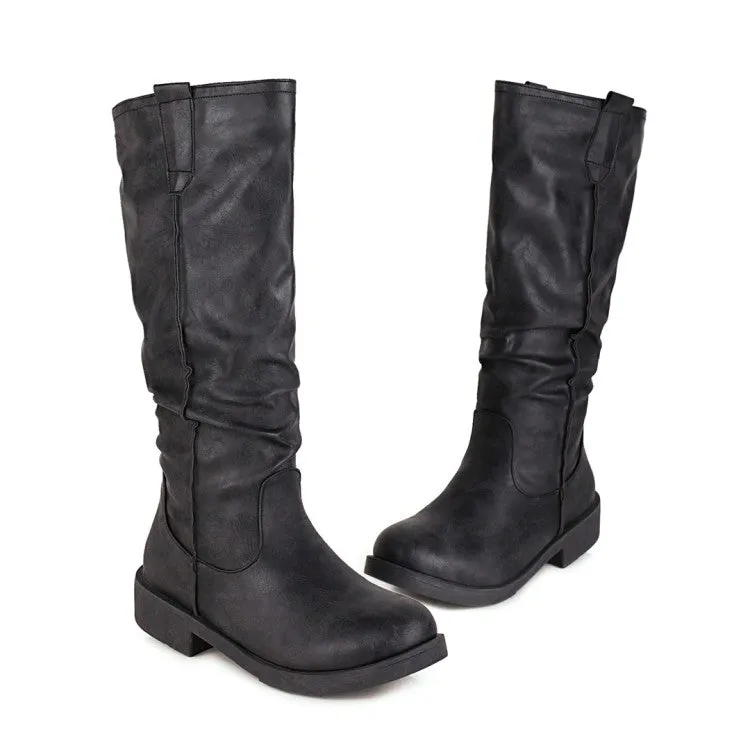 Womens' Round Toe Low Heels Knee High Boots