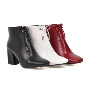 Women's Square Toe Tied Knot Block Heel Short Boots