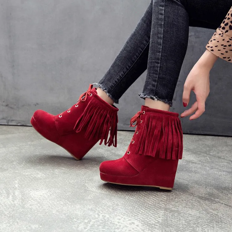 Women's Tassel Wedges High Heel Short Boots