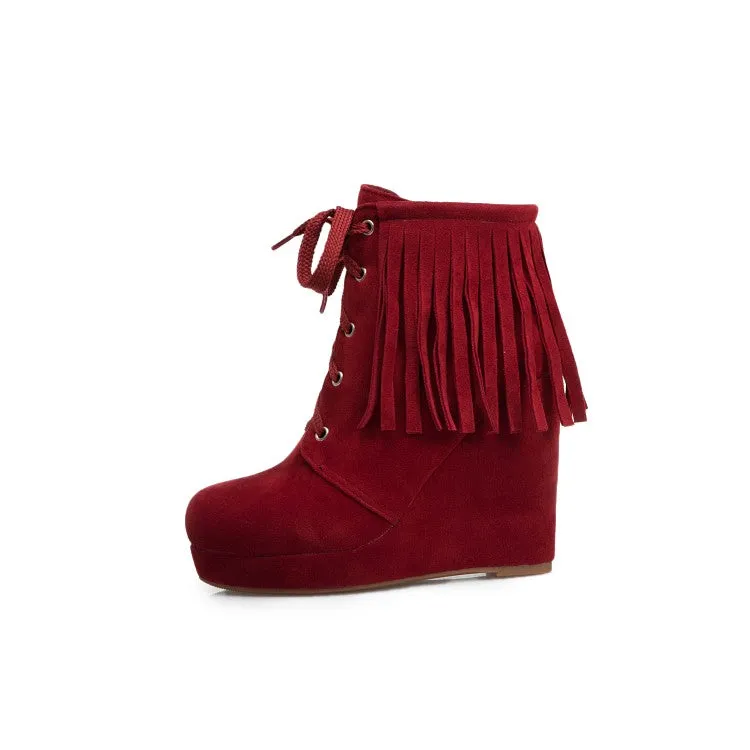 Women's Tassel Wedges High Heel Short Boots