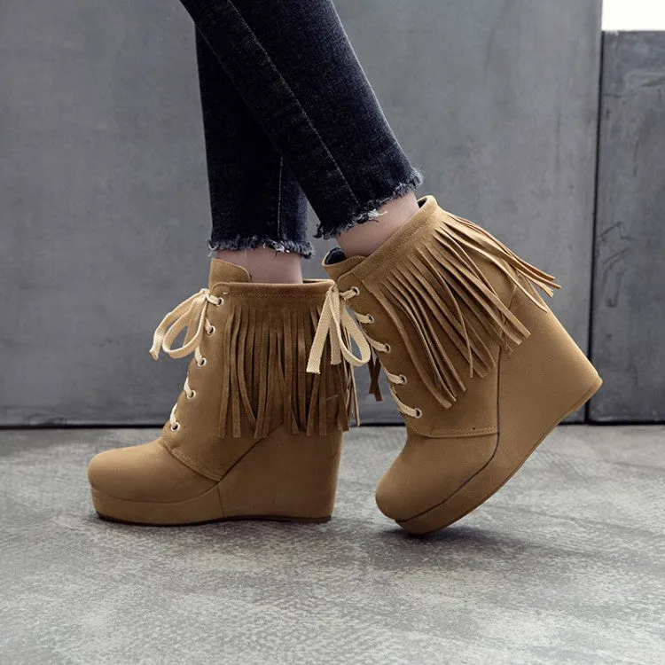 Women's Tassel Wedges High Heel Short Boots