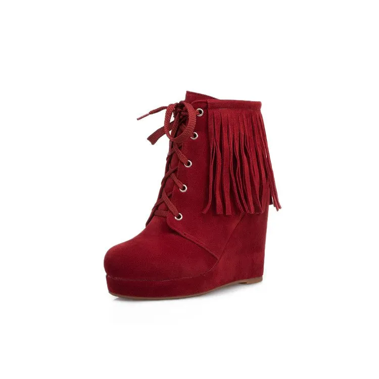 Women's Tassel Wedges High Heel Short Boots