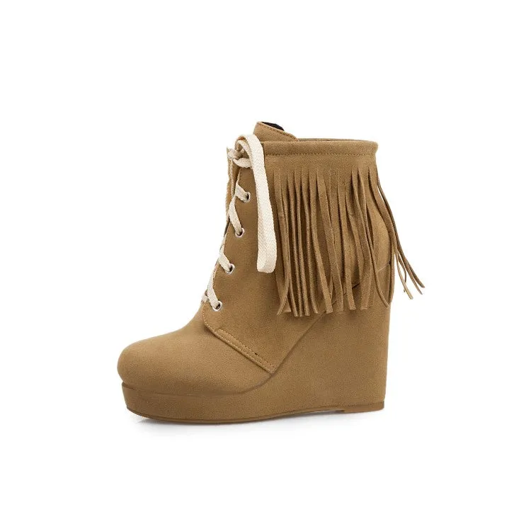 Women's Tassel Wedges High Heel Short Boots