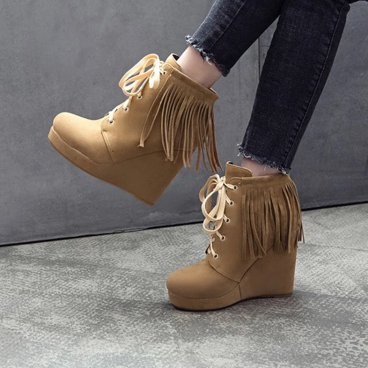 Women's Tassel Wedges High Heel Short Boots