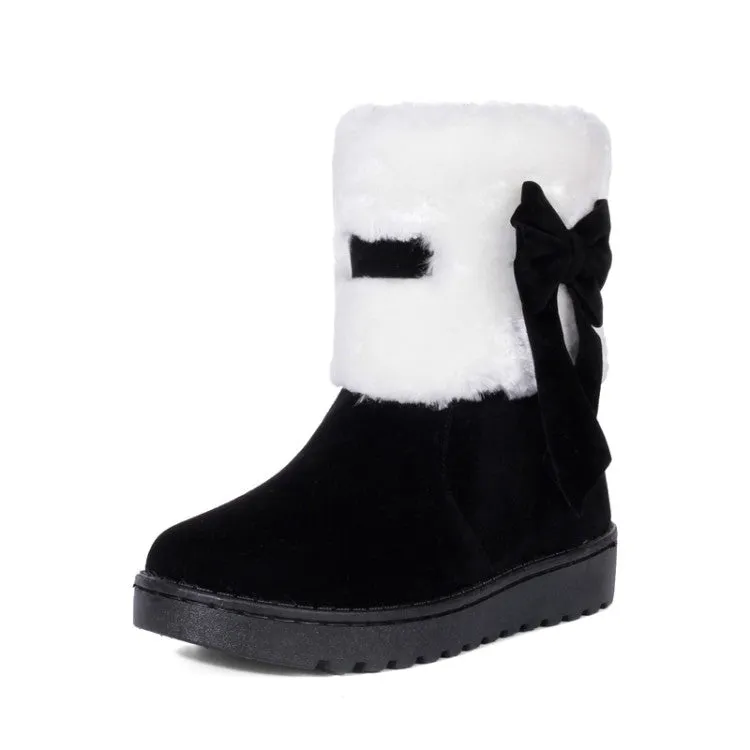 Women's Winter Fur Bow Short Snow Boots