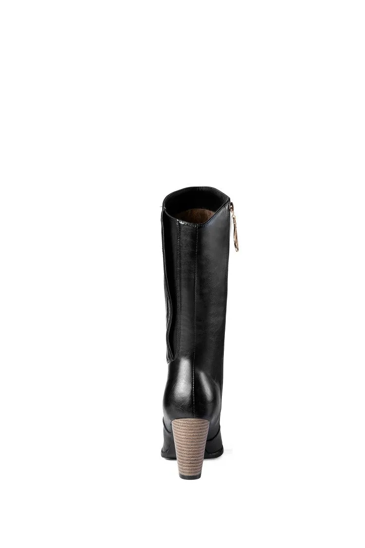 Women's Zipper High Heel Mid Calf Boots