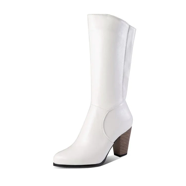 Women's Zipper High Heel Mid Calf Boots