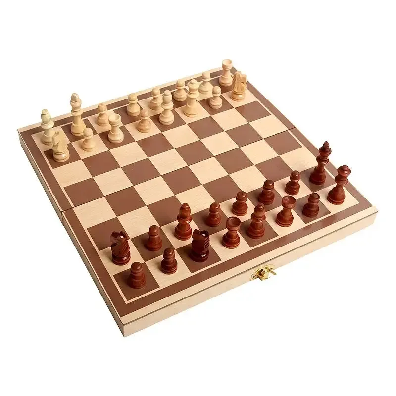 Wood Chess set with inlaid board 10"sq