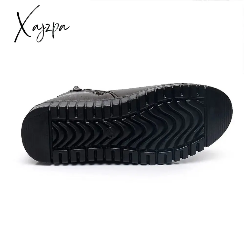 Xajzpa - Woman Ankle boots Warm Plush Wedge Boots for women Casual shoes Non-slip Waterproof Leather Boots women Zipper Female boots