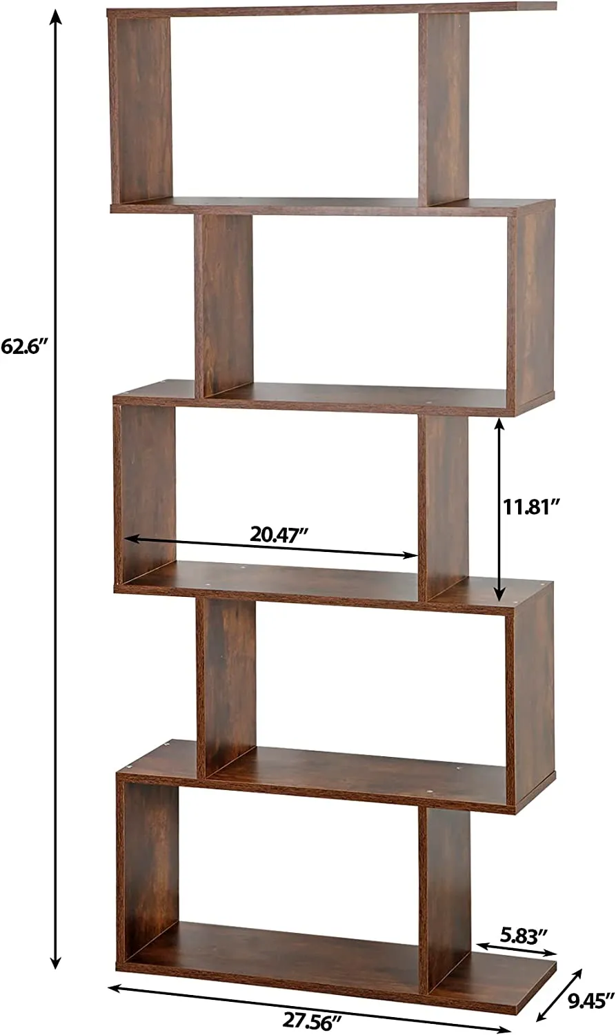 ZENY™ 5-Tier Bookshelf Geometric Bookcase Open Shelf Wooden Bookshleves, Brown